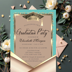 Invitación Elegante marco de oro lentejuelas menta verde grad
