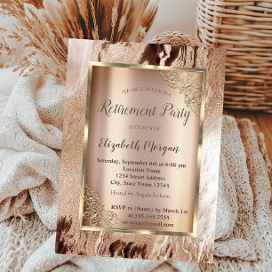 Invitación Elegante Marco de Oro, Mármol Marrón Jubilación