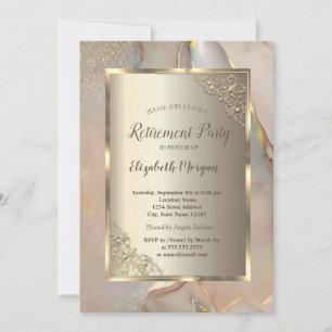 Invitación Elegante marco de oro, mármol rosa pálido Jubilaci