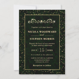 Invitación Elegante Marco de Oro Mármol Verde Boda