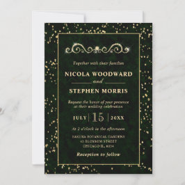 Invitación Elegante Marco de Oro Mármol Verde Boda