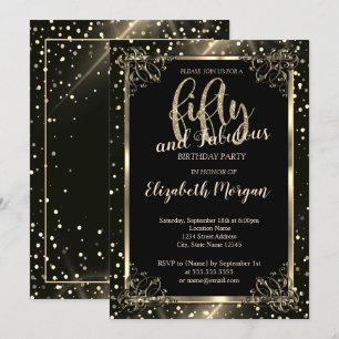 Invitación Elegante Marco de Oro, Puntos Cumpleaños 50