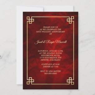 Invitación Elegante marco de oro rojo 50 aniversario