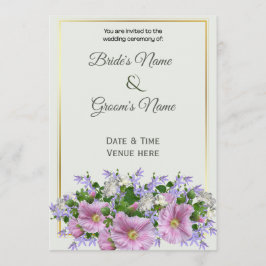 Invitación Elegante marco de oro y boda floral rosa