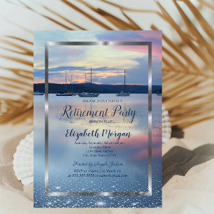 Invitación Elegante marco de plata Atardecer en yate naval Ju