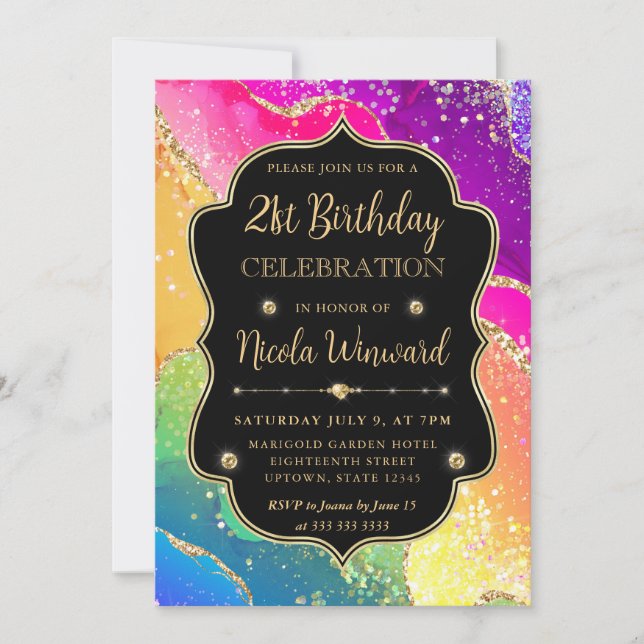 Invitación Elegante marco de purpurina dorada arcoíris para c (Anverso)