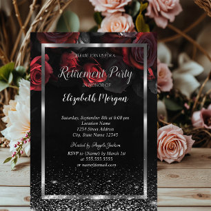 Invitación Elegante marco de rosas rojas Confeti Jubilación