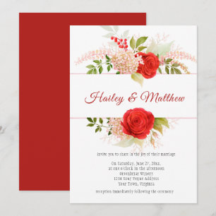 Invitación Elegante Marco de Rosas Rojas y Verdor de Invierno