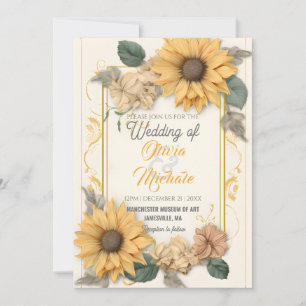 Invitación Elegante marco de vegetación Boda neutro girasol