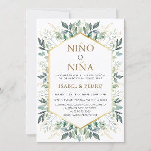 Invitación Elegante marco de verde dorado Revelación de géner