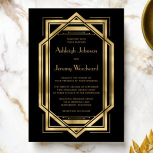 Invitación Elegante marco decorativo de color negro dorado de