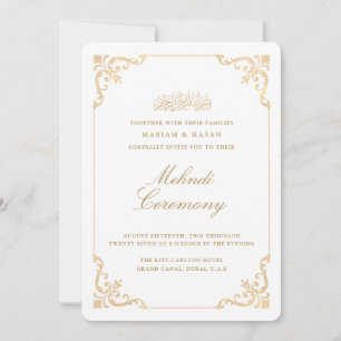 Invitación Elegante Marco Dorado Barroco Ceremonia de Henna M