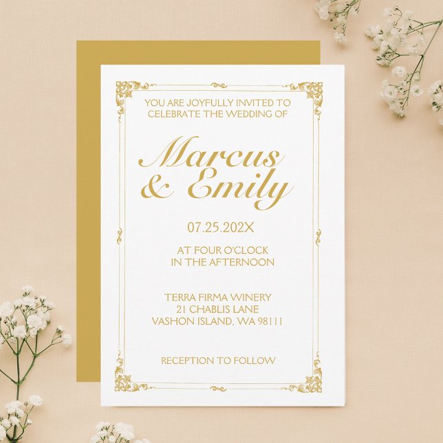 Invitación Elegante marco dorado blanco y antiguo (Subido por el creador)