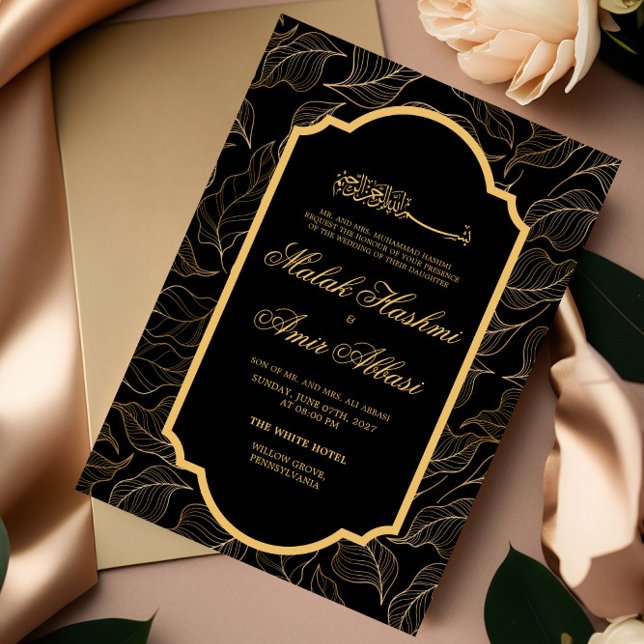 Invitación Elegante marco dorado Boda musulmán islámico (Subido por el creador)