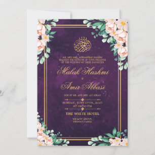 Invitación Elegante Marco dorado Boda musulmán púrpura