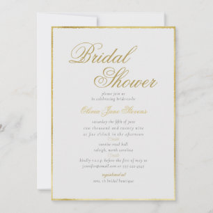 Invitación Elegante marco dorado clásico ducha marfil-novia