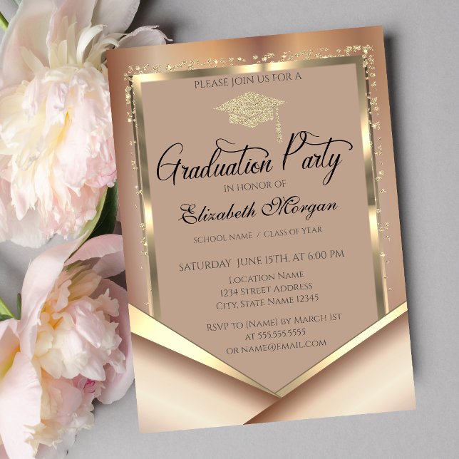 Invitación Elegante marco dorado con brillo diamantes graduac (Subido por el creador)