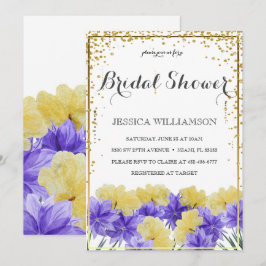 Invitación Elegante marco dorado de flores silvestres, ducha