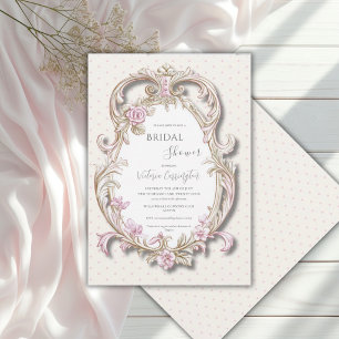Invitación Elegante marco dorado floral rosa para despedida d