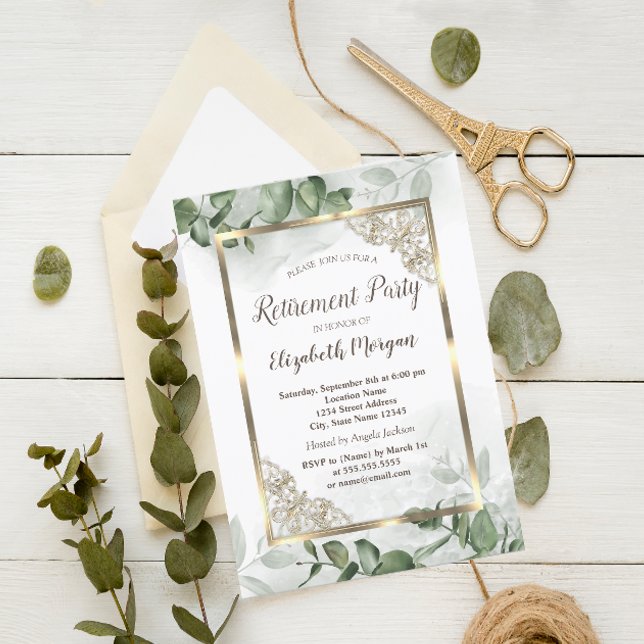 Invitación Elegante marco dorado,Jubilación de la vegetación  (Subido por el creador)