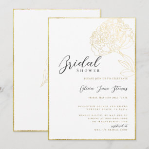 Invitación Elegante marco dorado Peony Sketch Boho Bridal Sho