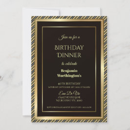 Invitación Elegante marco dorado rayado 40 cumpleaños cena
