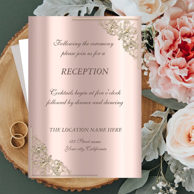 Invitación Elegante marco dorado Rosa de la recepción de la b (Subido por el creador)