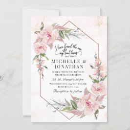 Invitación Elegante marco dorado rosado floral bíblica contra