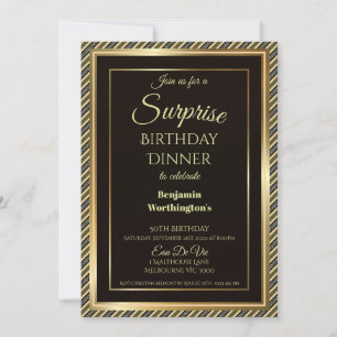 Invitación Elegante marco dorado sorprende la cena de cumplea