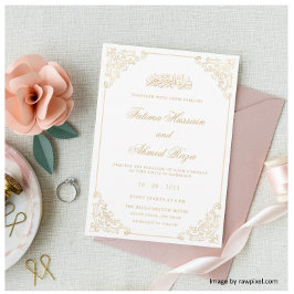 Invitación Elegante Marco Dorado Vintage Barroco Boda Musulma