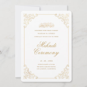 Invitación Elegante Marco Dorado Vintage Ceremonia Henna Mehn