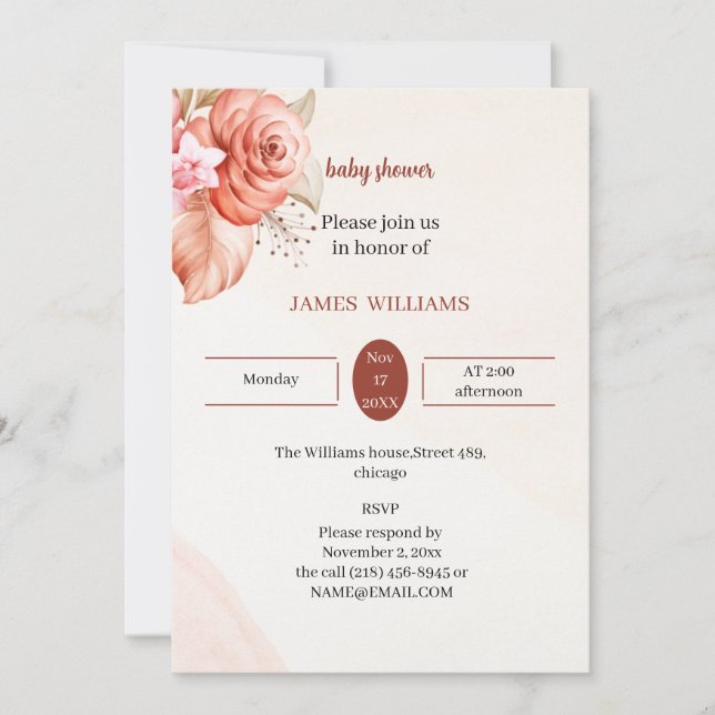 Invitación Elegante marco floral Baby Shower personalizado (Anverso)