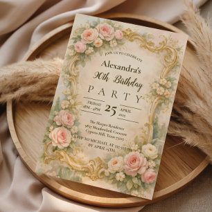 Invitación Elegante marco floral barroco 90 cumpleaños