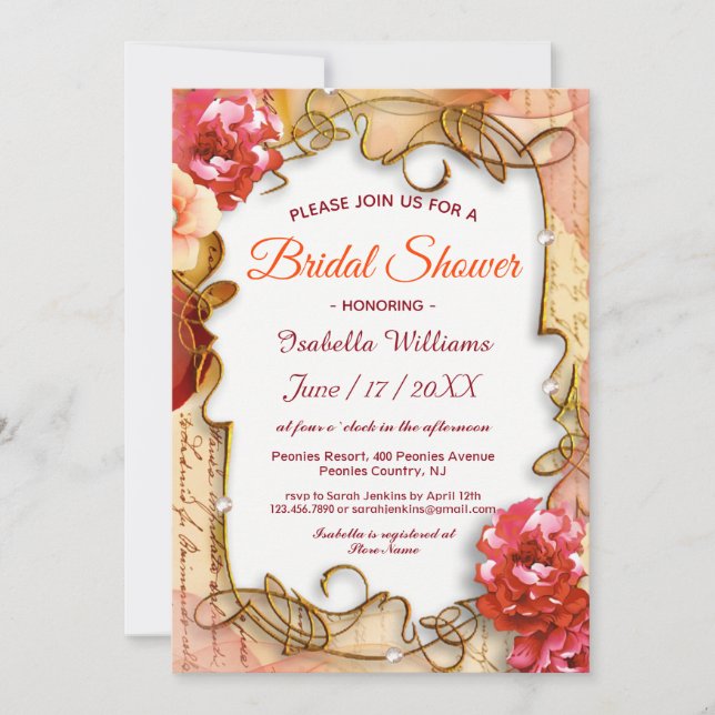 Invitación Elegante marco floral Boho Bridal Shower Invitació (Anverso)