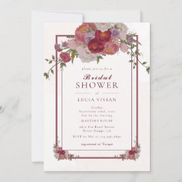 Invitación Elegante marco floral borgoña ducha de novia