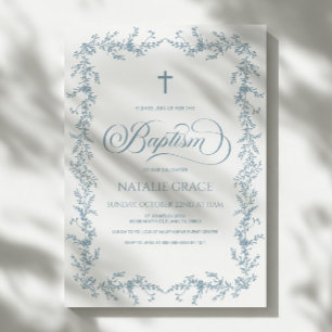 Invitación Elegante Marco Floral de Azul Polvoriento Dibujado