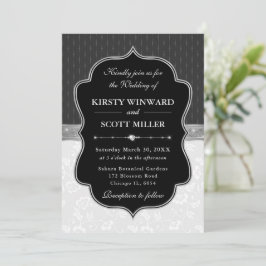 Invitación Elegante marco floral de boda en blanco y negro