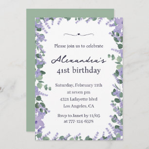 Invitación Elegante marco floral de lavanda 41 cumpleaños