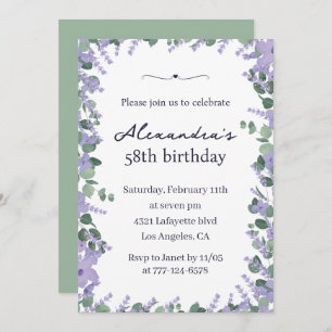 Invitación Elegante marco floral de lavanda 58º cumpleaños