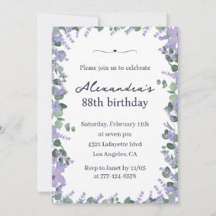 Invitación Elegante marco floral de lavanda para 88 cumpleaño