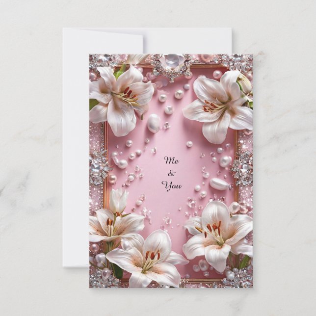 Invitación Elegante marco floral de lujo Lily Pearl 💍🌸✨ (Anverso)