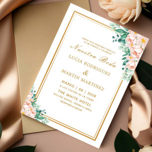 Invitación Elegante marco floral de oro blanco Nuestra Boda