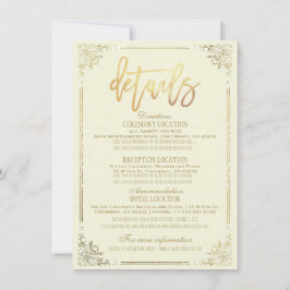 Invitación Elegante Marco Floral de Oro Detalle de Dirección