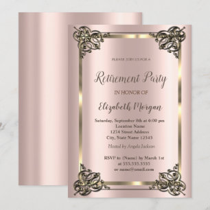 Invitación Elegante marco floral de oro, Inv de jubilación de