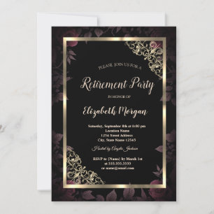 Invitación Elegante marco floral de oro Jubilación flores osc