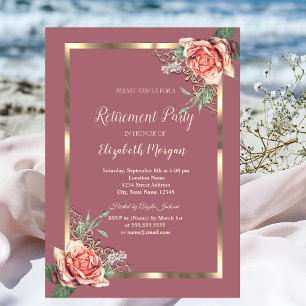 Invitación Elegante marco floral de oro Rosas Jubilación