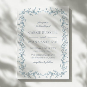 Invitación Elegante Marco Floral Dibujado a Mano Azul Polvori