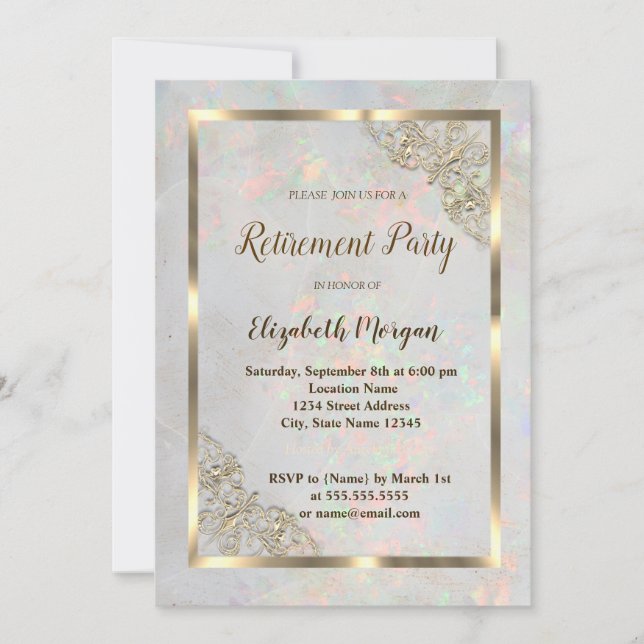 Invitación Elegante marco floral dorado Jubilación holográfic (Anverso)
