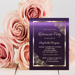 Invitación Elegante marco floral dorado Jubilación púrpura 