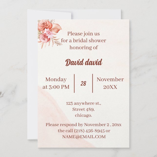 Invitación Elegante Marco Floral Ducha Bridal Personalizada (Anverso)